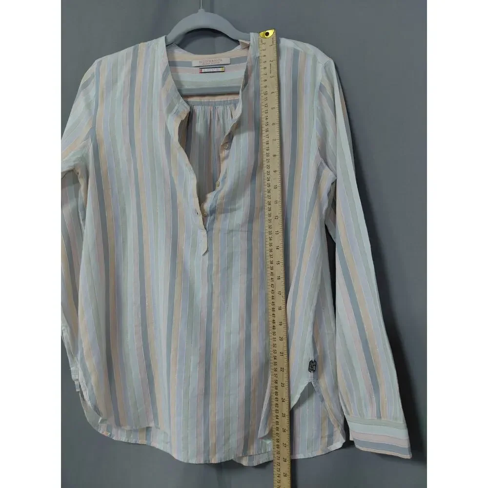 Maison Scotch White V-Neck Striped Breathable Blouse Women Size 1